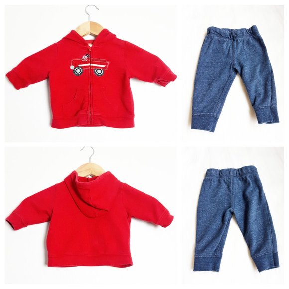 Infant Outfit Bundle Red Truck Full Zip Hoodie w Denim Look Sweatpants - Picture 1 of 12